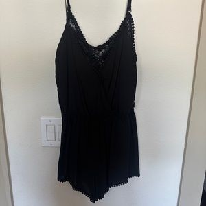 Black pompon lace detail romper